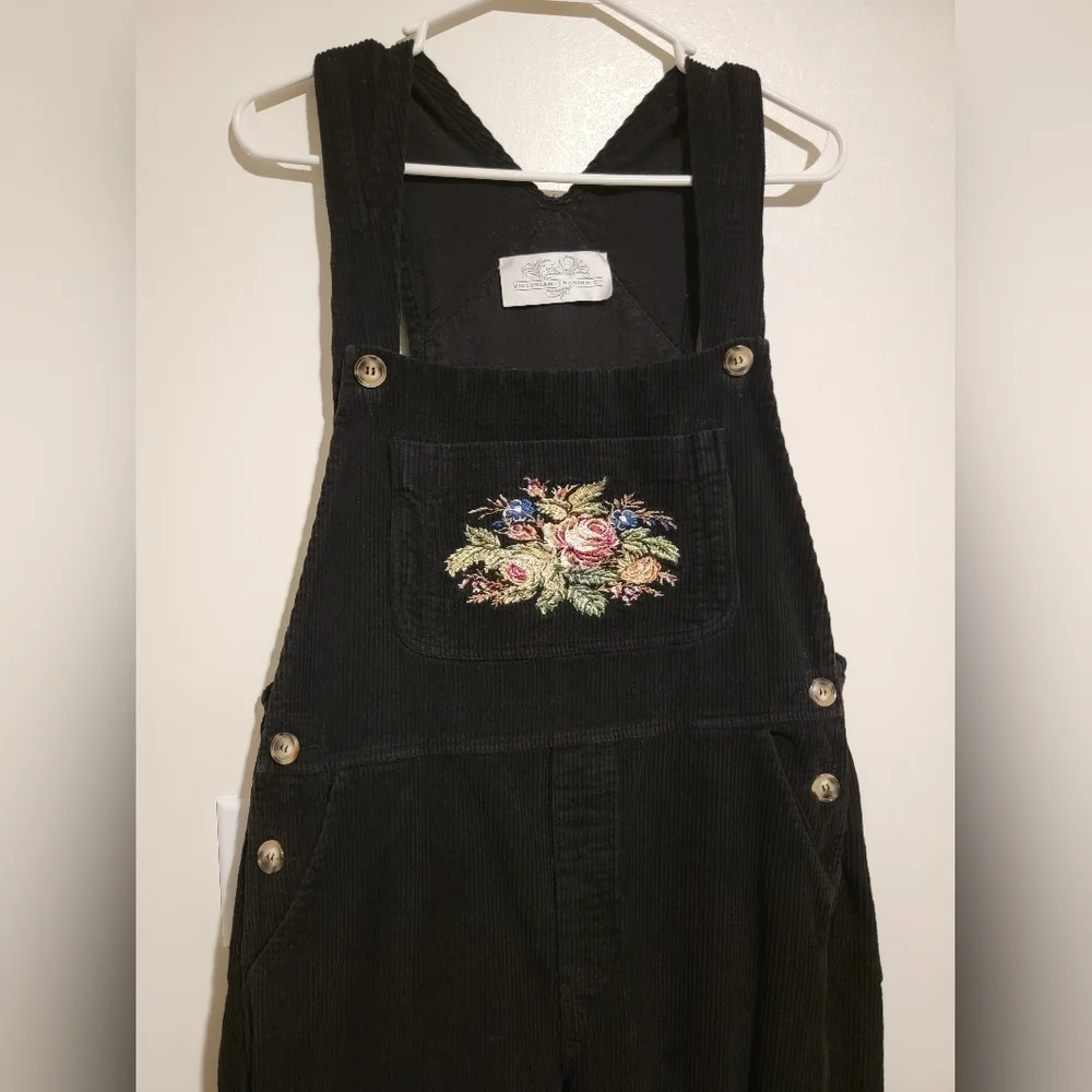 Victorian Trading Co. Embroidered Corduroy Wide Leg Womens Overalls Sz M Y2K 90s - Picture 13 of 14
